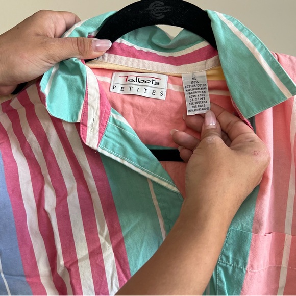 Vintage Talbots 90's Pastel Colorblock Button Down Shirt - Picture 3 of 3